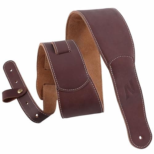 Vintage Gray Full Grain Leather 3-Inch Guitar Strap with Padding and Cable Organizer Loop for Kids, Men and Women — Vintage Burgundy