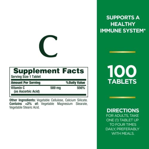 Vitamin C Tablets for Healthy Immune System, 500mg, 100 Count
