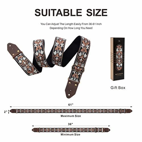 Nefelibata Guitar Strap with Crazy Horse Leather Ends for Bass, Electric & Acoustic