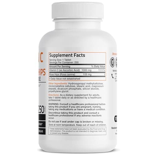 Bronson Vitamin C 1000mg with Rose HIPS, 250 Tablets