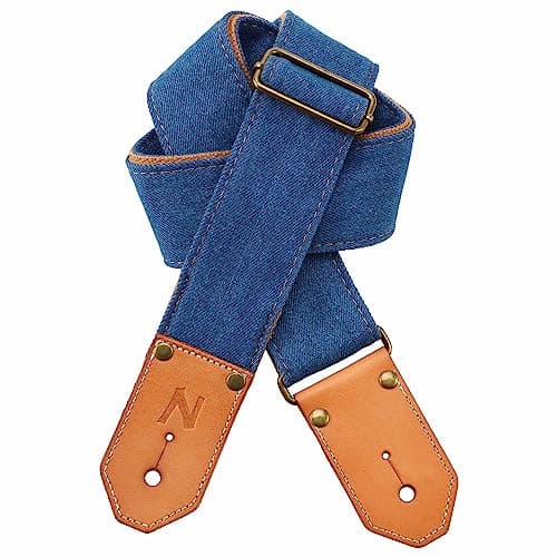 Cool Woven Guitar Strap with Leather Ends for Guitarists — Dark Blue