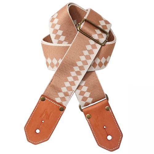 Cool Woven Guitar Strap with Leather Ends for Guitarists — Gold