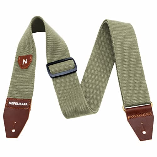 Nefelibata Guitar Strap with Pick Pocket, 100% Cotton and Leather End - Ideal for Guitarists and Kids — Light Green