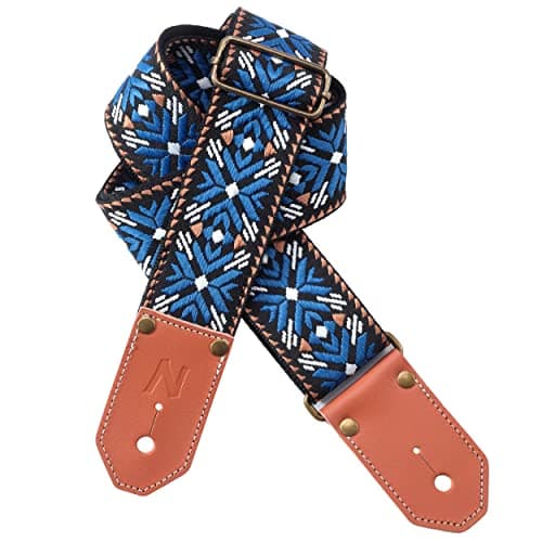 Cool Woven Guitar Strap with Leather Ends for Guitarists — Glamour Blue