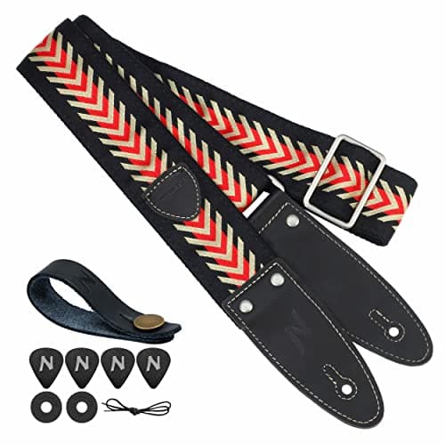 Nefelibata Guitar Strap, Full Grain Leather with Pick Pocket for Bass, Electric & Acoustic Guitar - Haze Blue — Vintage Arrowhead Red