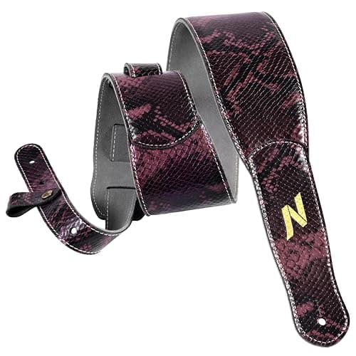 Vintage Gray Full Grain Leather 3-Inch Guitar Strap with Padding and Cable Organizer Loop for Kids, Men and Women — Purple