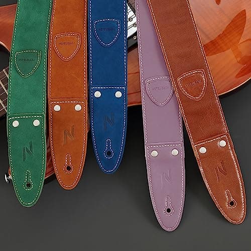 Nefelibata Guitar Strap, Full Grain Leather with Pick Pocket for Bass, Electric & Acoustic Guitar - Haze Blue