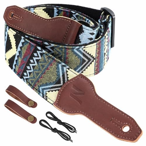 Nefelibata Banjo Strap, 2 Wide Double Full Grain Cowhide Guitar Strap - Small Flower Embroidery — Bohemian Quadrilateral