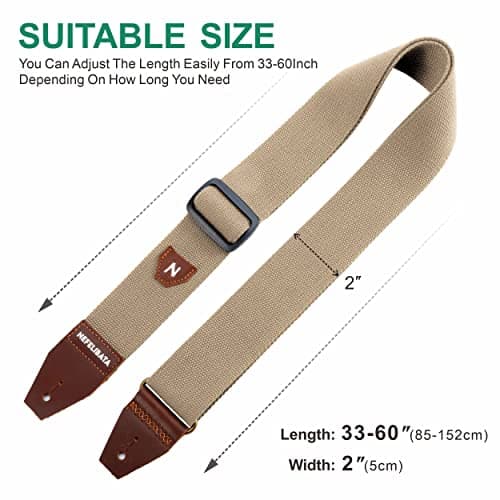 Nefelibata Guitar Strap with Pick Pocket, 100% Cotton and Leather End - Ideal for Guitarists and Kids