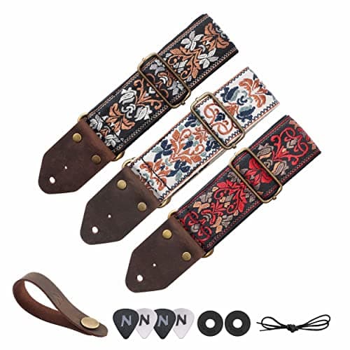 Nefelibata Guitar Strap with Crazy Horse Leather Ends for Bass, Electric & Acoustic