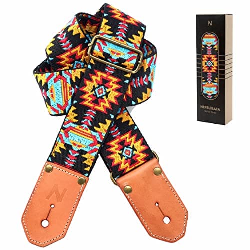 Cool Woven Guitar Strap with Leather Ends for Guitarists — Bohemian Yellow