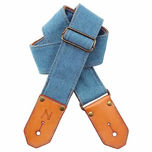 Cool Woven Guitar Strap with Leather Ends for Guitarists — Light Blue