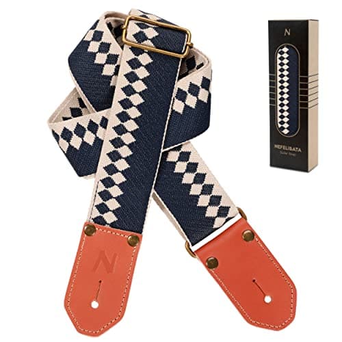 Cool Woven Guitar Strap with Leather Ends for Guitarists — Diamond Blue