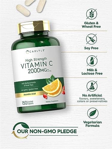 Carlyle Vitamin C 2000mg with Rose Hips Caplets | Vegetarian, Non-GMO, Gluten Free