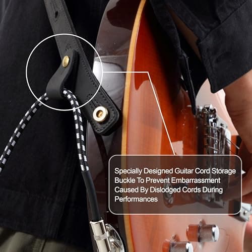Vintage Gray Full Grain Leather 3-Inch Guitar Strap with Padding and Cable Organizer Loop for Kids, Men and Women