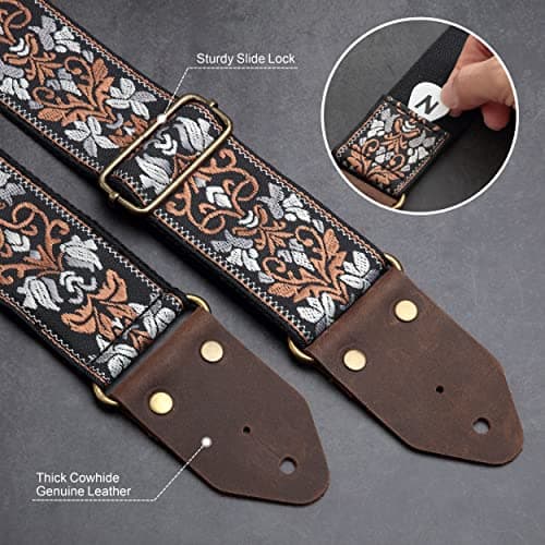 Nefelibata Guitar Strap with Crazy Horse Leather Ends for Bass, Electric & Acoustic