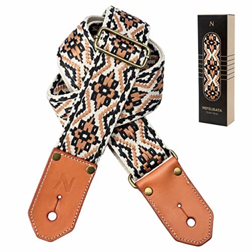 Cool Woven Guitar Strap with Leather Ends for Guitarists — Khaki