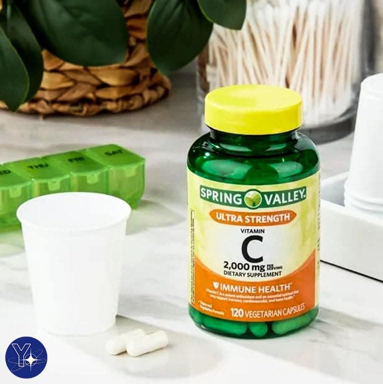 Ultra Strength Vitamin C Capsules - 2,000 mg, 120 Count and Bookmark Gift of YOLOMOLO