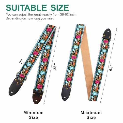 Vintage Jacquard Embroidery Cotton Guitar Strap with Leather Ends for Electric and Acoustic Guitars