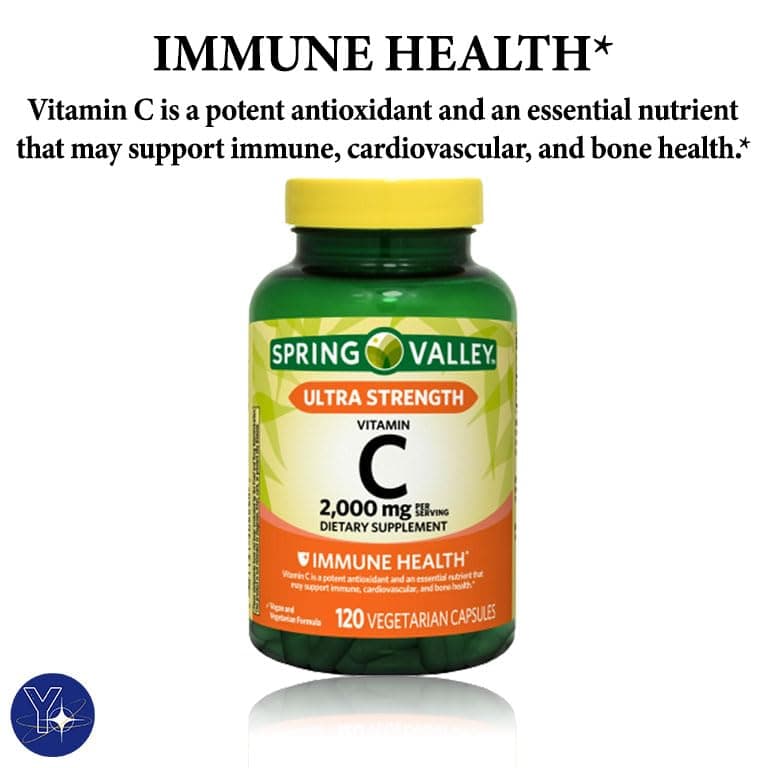 Ultra Strength Vitamin C Capsules - 2,000 mg, 120 Count and Bookmark Gift of YOLOMOLO