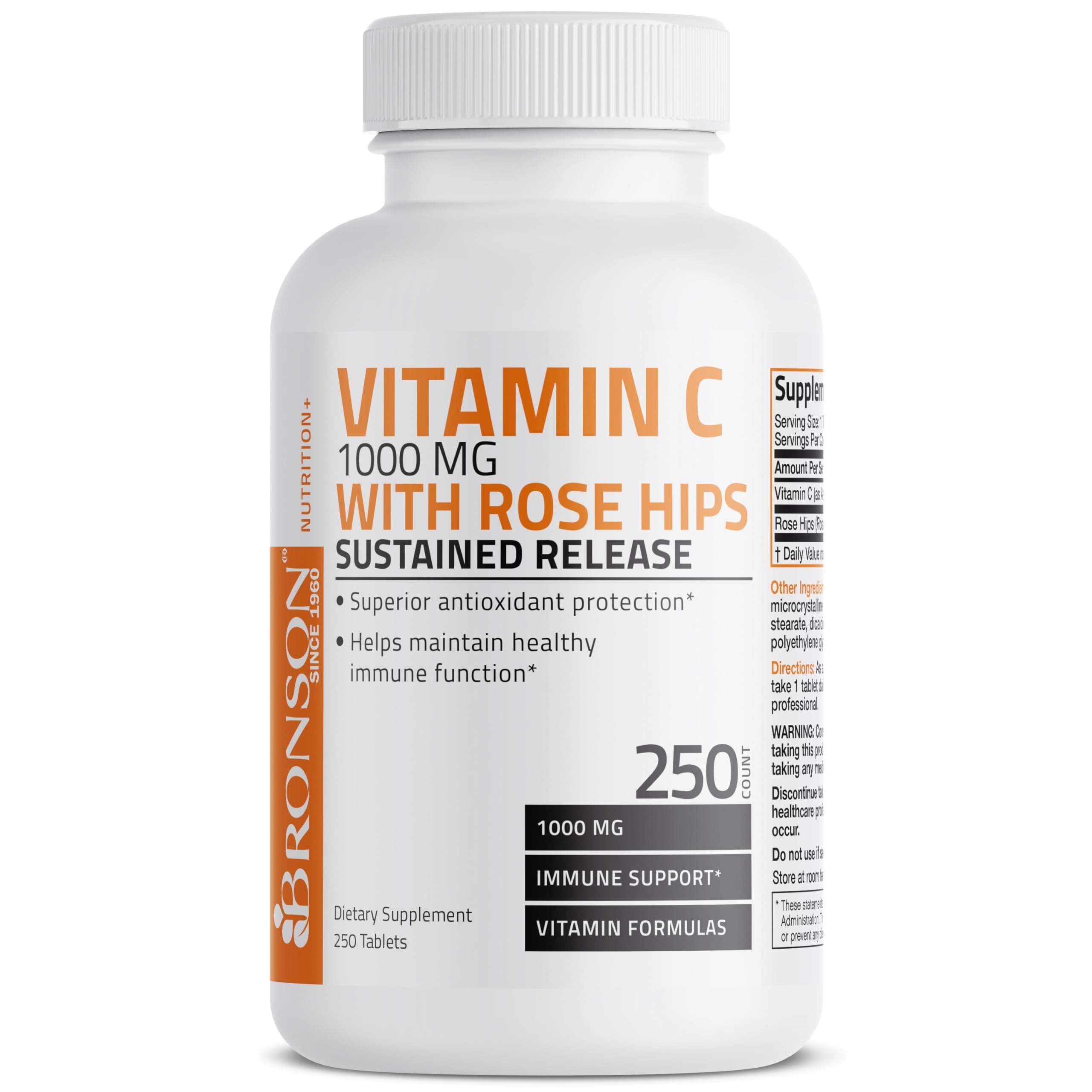 Bronson Vitamin C 1000mg with Rose HIPS, 250 Tablets